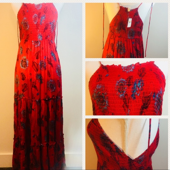 NWT Free People Red Blue Floral Maxi Dress - Picture 4 of 8